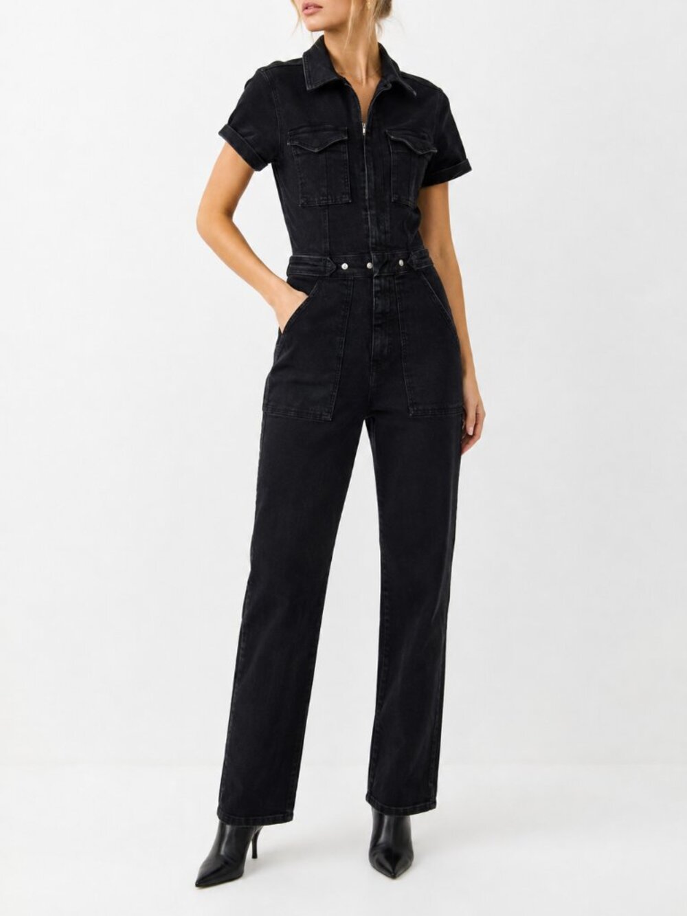 Good American Fit For Success Black Denim Utility Jumpsuit